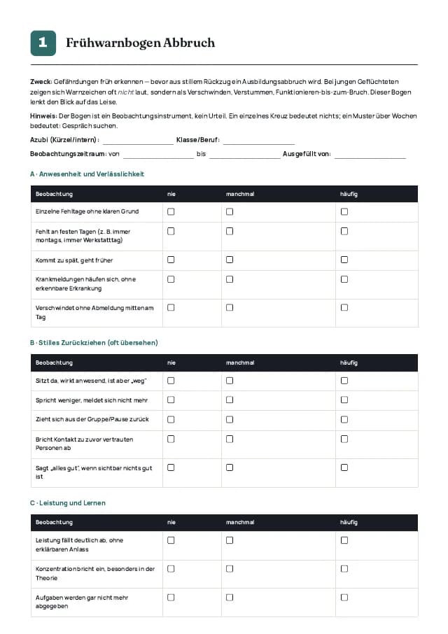 Beispielseite 2 aus den Vorlagen zu „Sicherer Hafen Schule – Berufsschule“