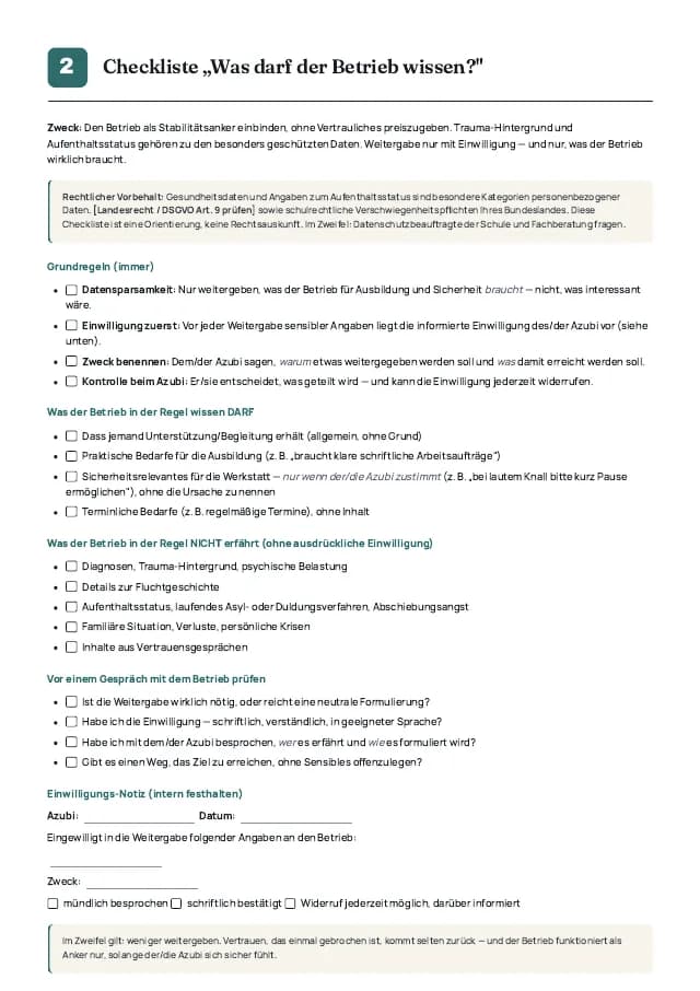 Beispielseite 3 aus den Vorlagen zu „Sicherer Hafen Schule – Berufsschule“