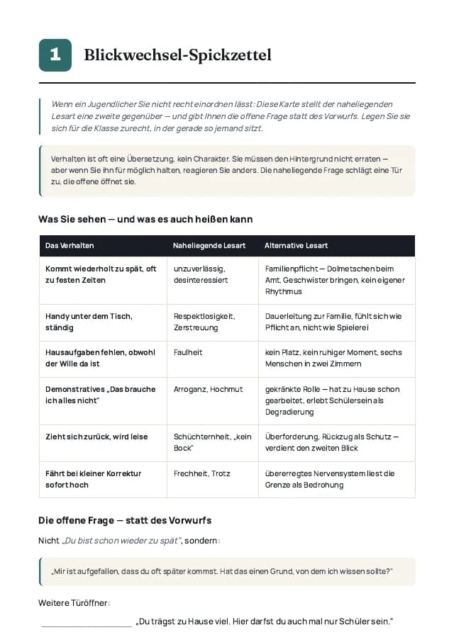 Beispielseite 2 aus den Vorlagen zu „Sicherer Hafen Schule – weiterführende Schule“